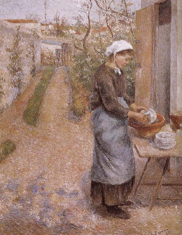 Camille Pissarro woman washing dishes France oil painting art